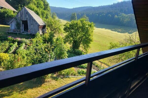 Balkon mit Panoramaaussicht der Ferienwohnung Baumkrone***** �ber das Jostal im Schwarzwald