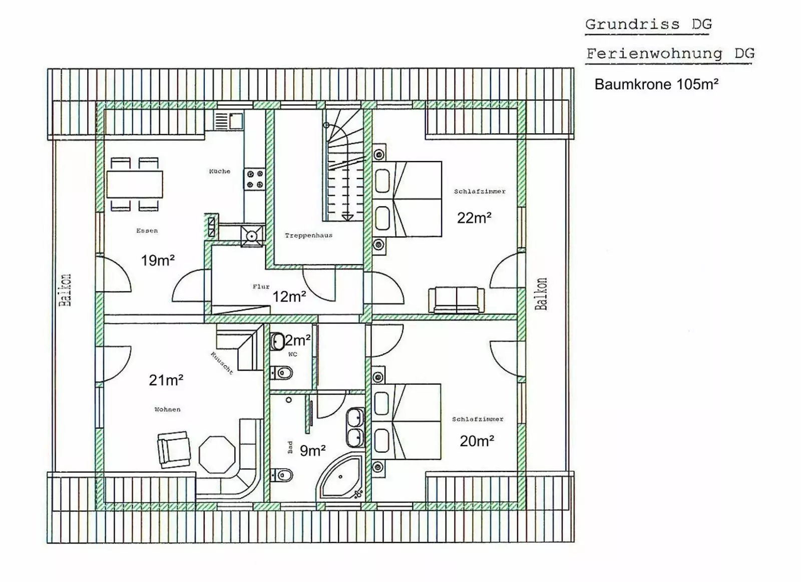 Grundriss der Ferienwohnung Baumkrone Grundriss der Ferienwohnung Baumkrone